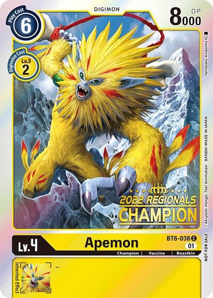 Apemon [BT6-038] (2022 Championship Online Regional) (Online Champion) [Double Diamond Promos] (ONLINE ORDER ONLY)