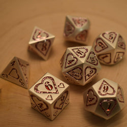 Valentine Pink and Silver Heart Metal Dice Set (ONLINE ORDER ONLY)