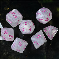 Glitter Party White Glitter Dice (Pink font) 7-Dice Set RPG DND (Online Only)