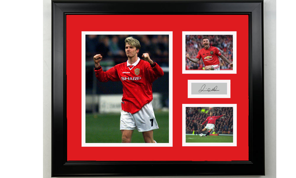 Framed David Beckham Manchester United Facsimile Laser Engraved Signature 14x11 3 Photo Collage (ONLINE ORDER ONLY)