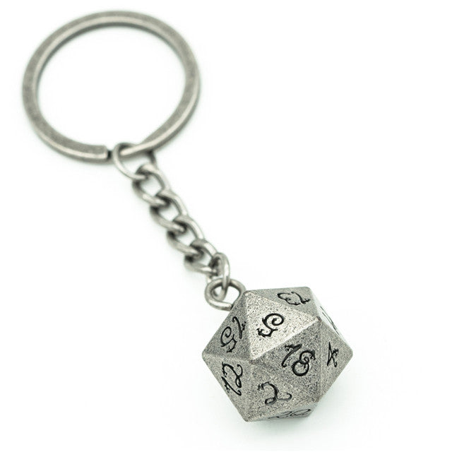 Nickel D20 Keychain Featuring Metal Dragon Font d20 (Online Only)