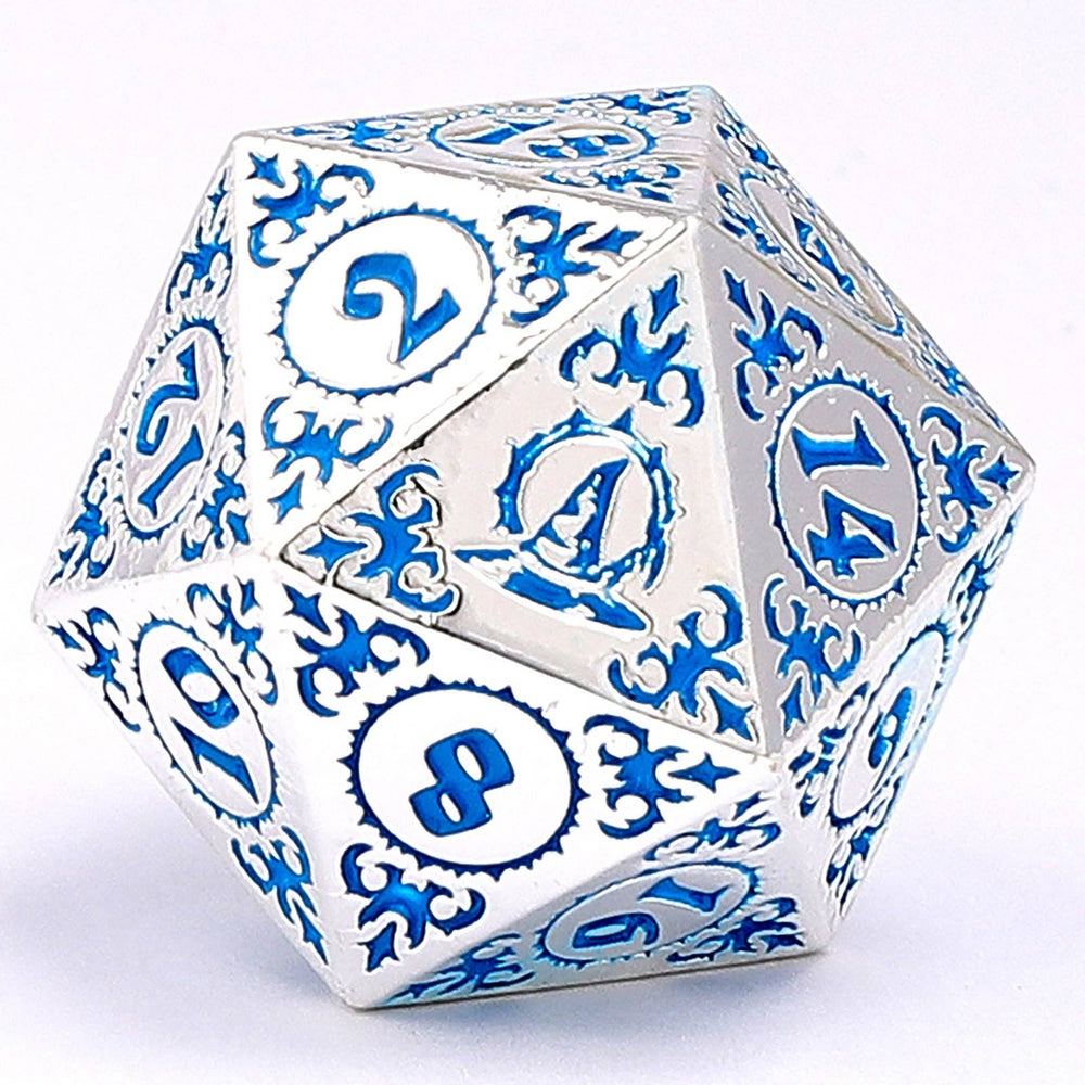Wizard Solid Metal Polyhedral Dice Set - Silver with Blue (ONLINE ORDER ONLY)