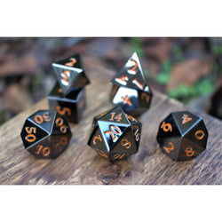 Black and Orange Sharp-Edged Metal Dice (ONLINE ORDER ONLY)