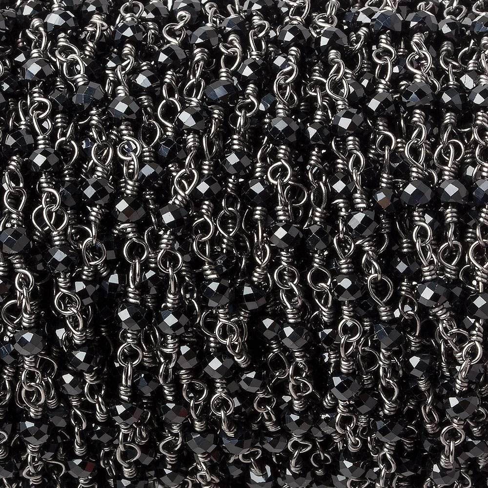 Black Spinel micro-faceted rondelle Black Gold plated Chain by the foot 40 beads (ONLINE ORDER ONLY)
