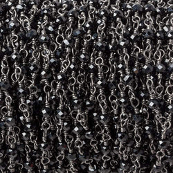 Black Spinel micro-faceted rondelle Black Gold plated Chain by the foot 40 beads (ONLINE ORDER ONLY)
