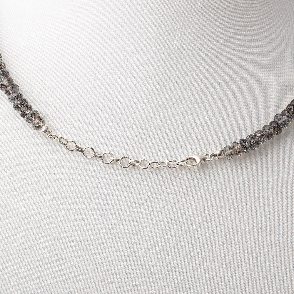 Black Tourmalinated Quartz Faceted Rondelle Necklace AAA (ONLINE ORDER ONLY)