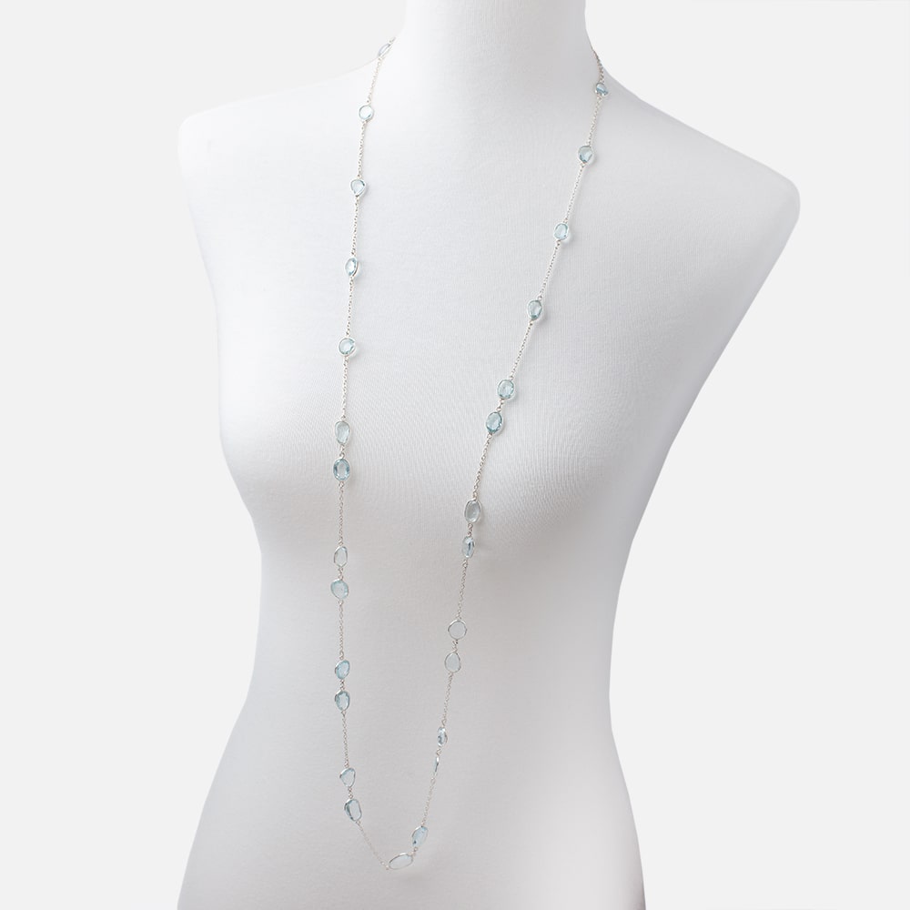 Blue Topaz Faceted Nugget .925 Silver Bezel Chain Necklace AAA (ONLINE ORDER ONLY)