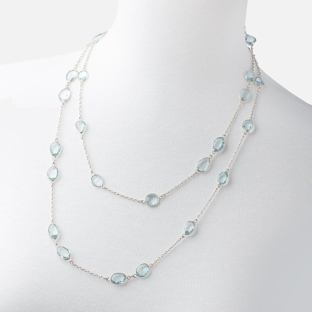Blue Topaz Faceted Nugget .925 Silver Bezel Chain Necklace AAA (ONLINE ORDER ONLY)