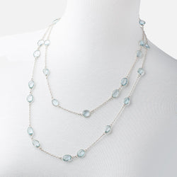 Blue Topaz Faceted Nugget .925 Silver Bezel Chain Necklace AAA (ONLINE ORDER ONLY)