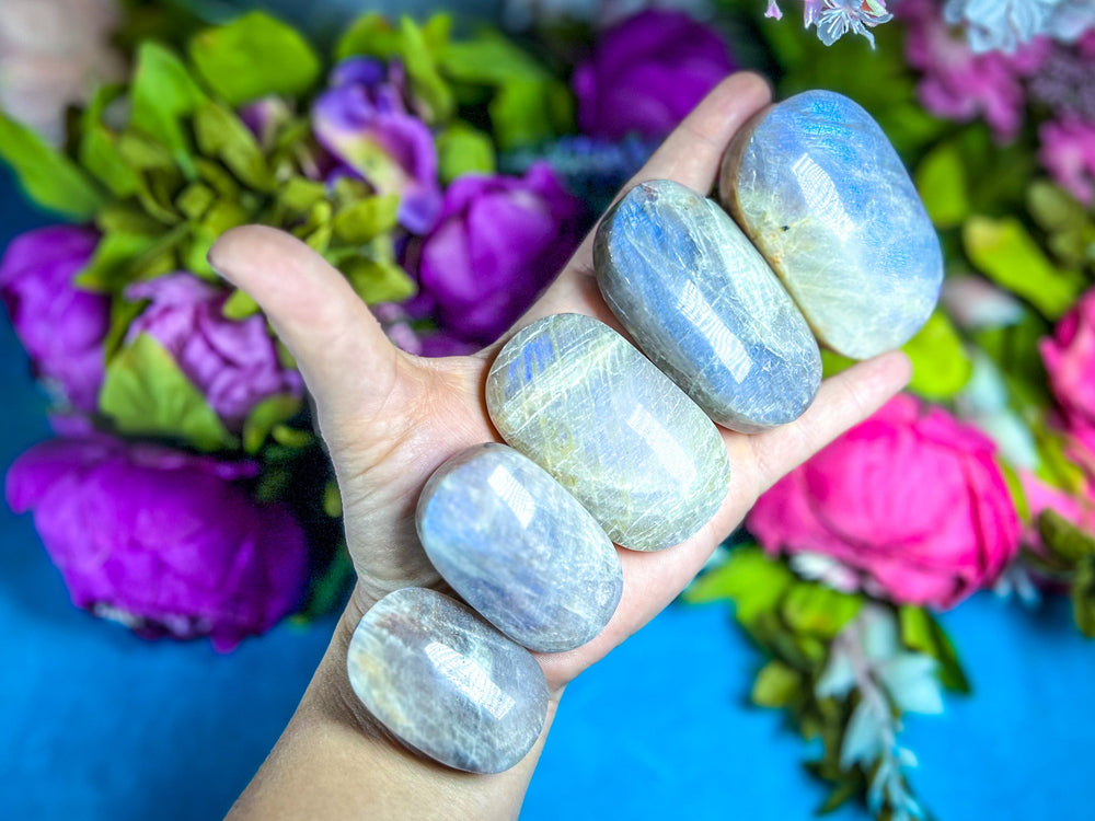 BLUE Moonstone Crystal Palmstones (ONLINE ORDER ONLY)