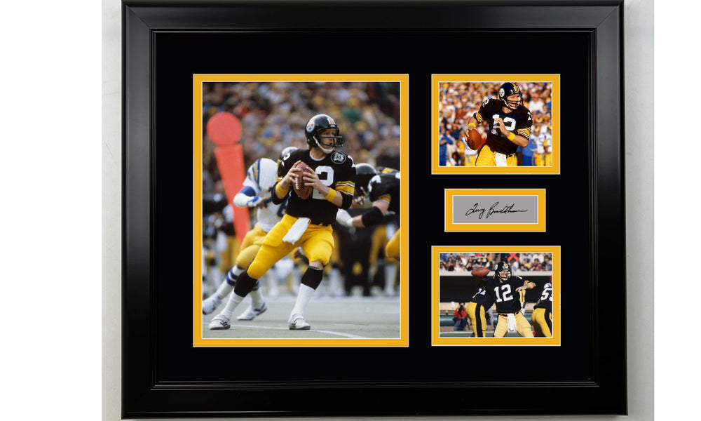 Framed Terry Bradshaw Pittsburgh Steelers Facsimile Laser Engraved Signature Football 14x11 3 Photo Collage (ONLINE ORDER ONLY)