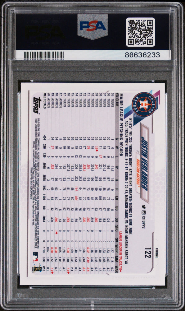 2021 TOPPS CHROME JUSTIN VERLANDER #122 - PSA 10 (Online Order Only)