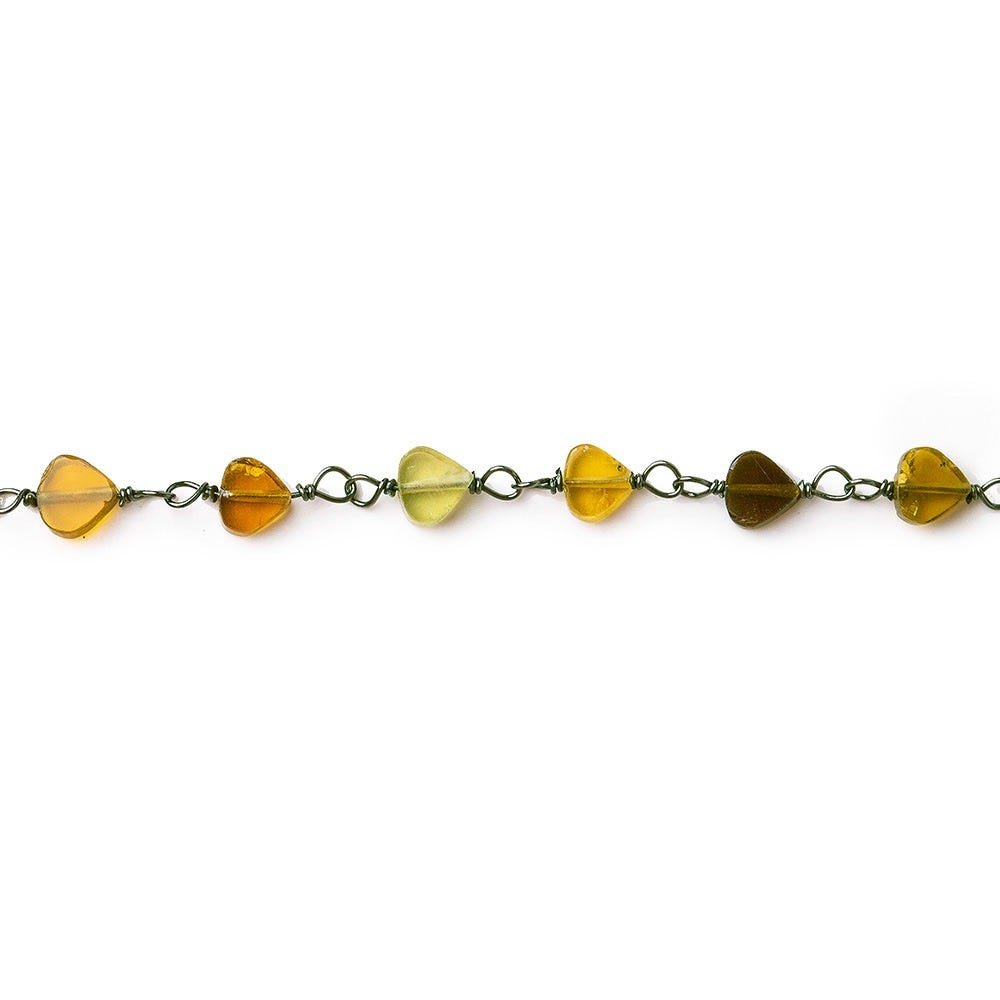 Brown and Green Tourmaline coin Black Gold plated Chain by the foot (ONLINE ORDER ONLY)