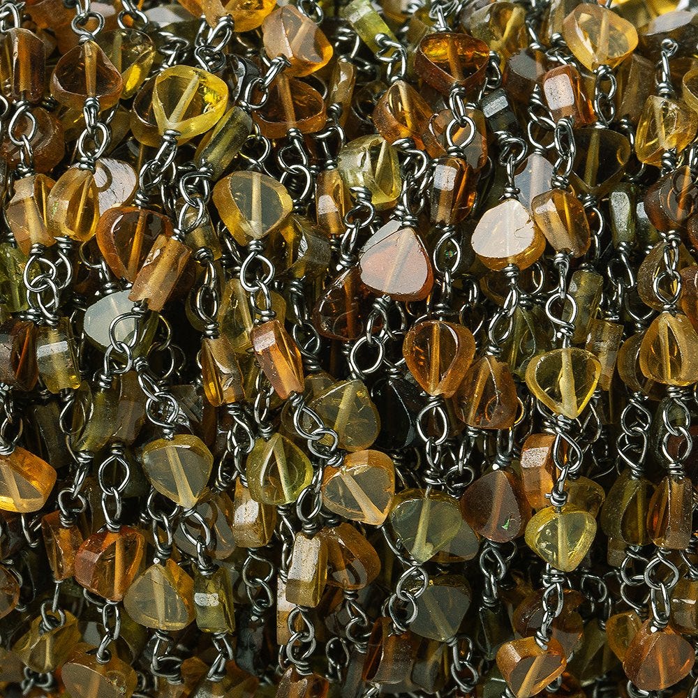 Brown and Green Tourmaline coin Black Gold plated Chain by the foot (ONLINE ORDER ONLY)