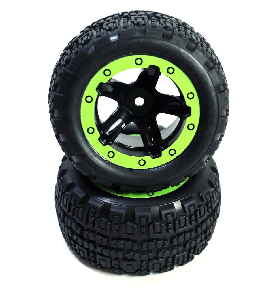 BlackZon Slyder ST Wheels/Tires Assembled (Black/Green) (ONLINE ORDER ONLY)