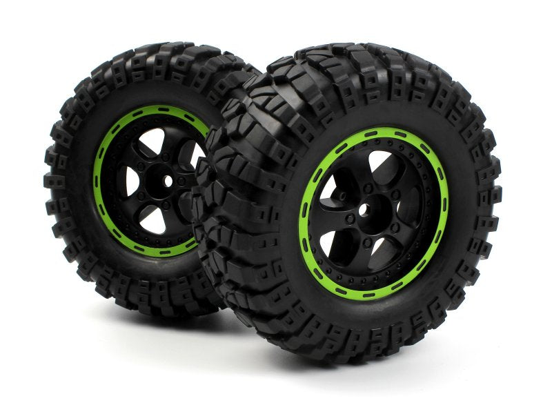 BlackZon Smyter Desert Wheels/Tires Assembled (Black/Green) (ONLINE ORDER ONLY)