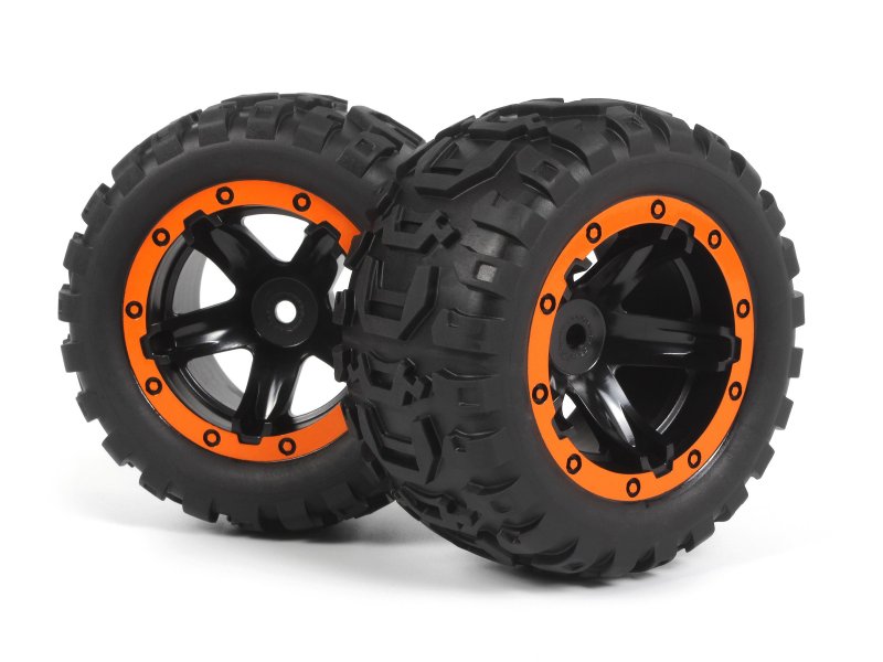 BlackZon Slyder MT Wheels/Tires Assembled (Black/Orange) (ONLINE ORDER ONLY)