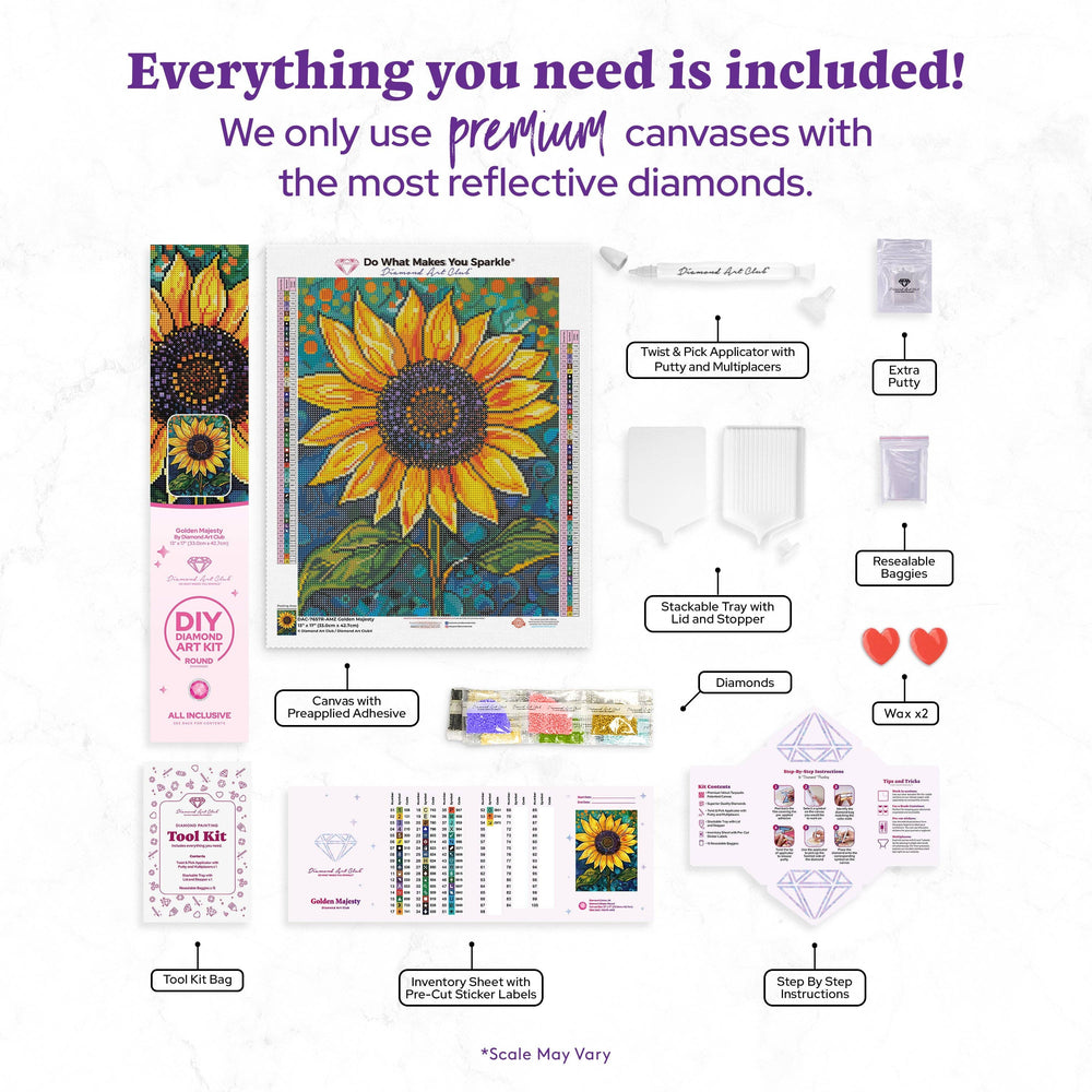 Diamond Art Club – Golden Majesty Sunflower Diamond Painting (Round Drill, 13" x 17") (ONLINE ORDER ONLY)