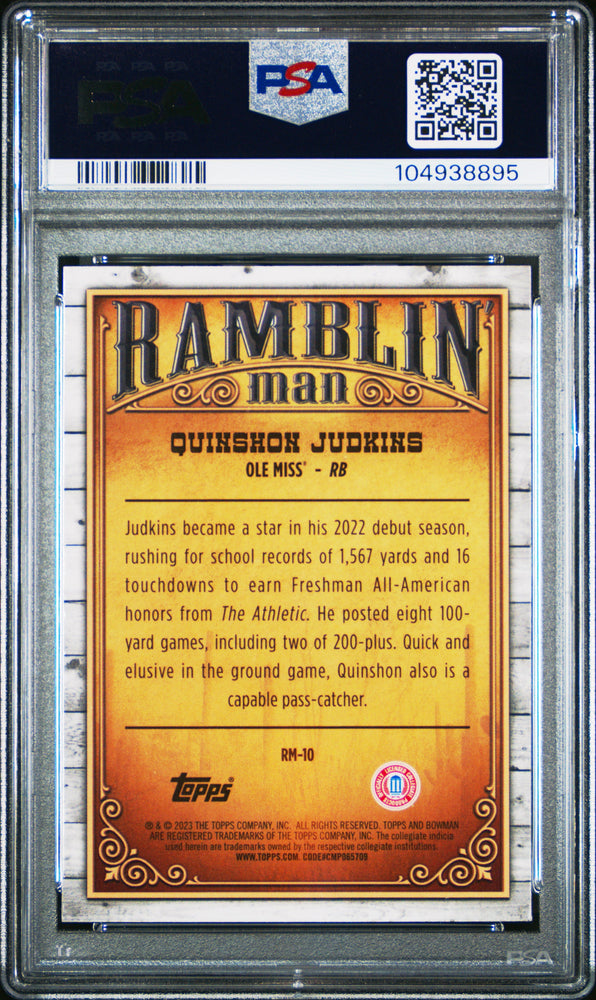 Graded 2023 Topps Bowman U Chrome Quinshon Judkins #RM10 Ramblin Man Rookie RC Football Card PSA 10 Gem Mint (ONLINE ORDER ONLY)