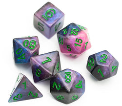 Purple & Blue w/green Galaxy Glitter 7-Dice Set RPG (Online Only)