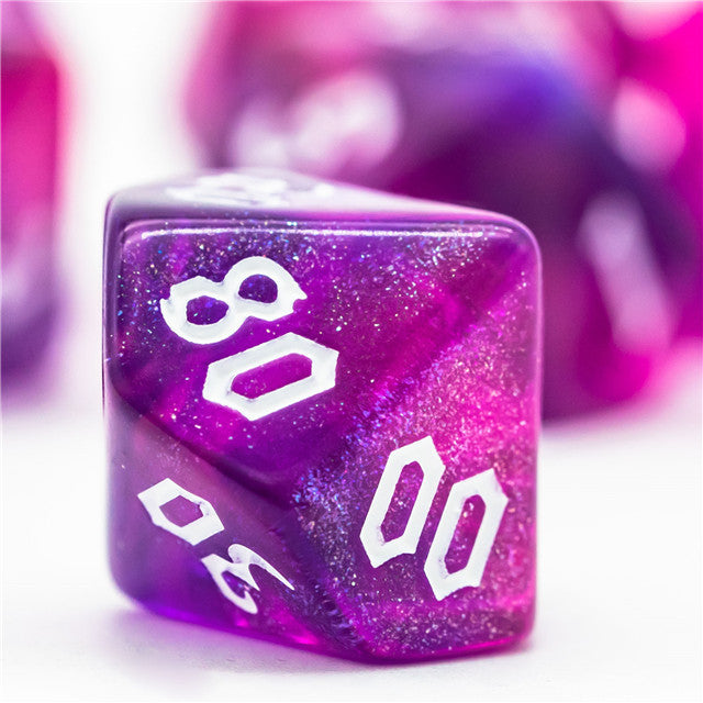 Purple + Red Glitter Party Dice (White font) 7-Dice Set RPG DND (Online Only)