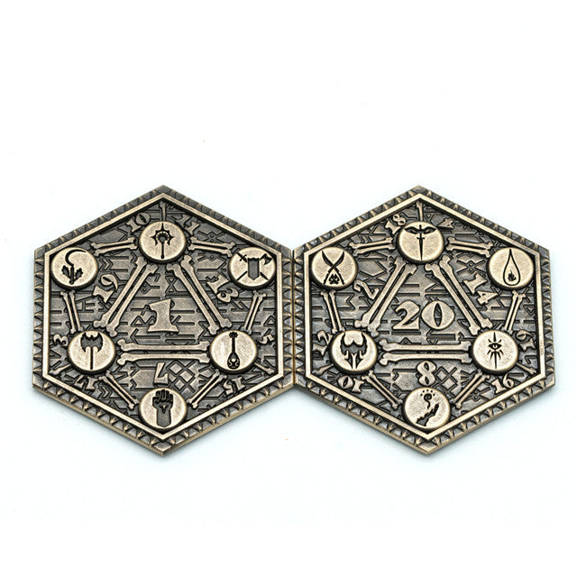 Classes Theme Bronze Color d2 Coin Shaped like d20 Color Challenge Coin (Online Only)