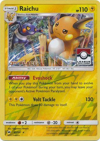 Raichu (41/147) (League Promo 3rd Place) [Sun & Moon: Burning Shadows] (Online Only)