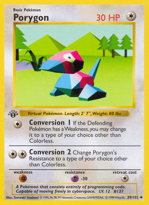Porygon (39/102) (Shadowless) [Base Set 1st Edition] (Online Only)