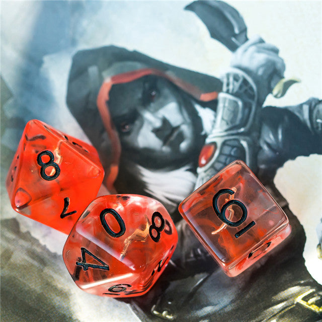 Rogue (Dagger) Clear Red Dice w/ Golden Dagger 7-Dice Set Rpg (Online Only)