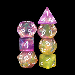 Lemon Jelly Purple/Yellow Glitter 7-Dice Set by HendgaDice (Online Only)
