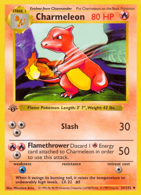 Charmeleon (24/102) (Shadowless) [Base Set 1st Edition] (Online Only)