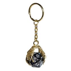 Claw Black D20 Keychain Featuring Gold Metal Dragon Claw + d20 (Online Only)