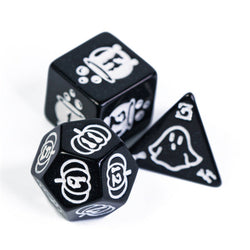 Halloween Black w/White | Pumpkin/Ghost/Bat/Cauldron 7-Dice Set DND (Online Only)