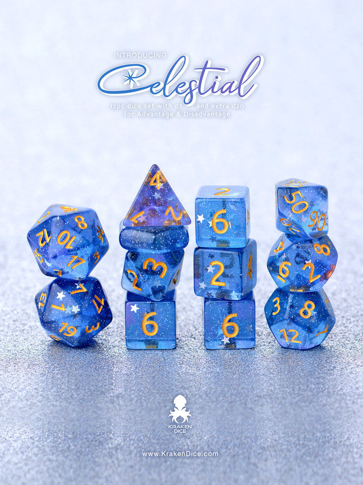 Kraken Dice Celestial 14pc Gold Ink Dice Set with Kraken Logo (ONLINE ORDER ONLY)