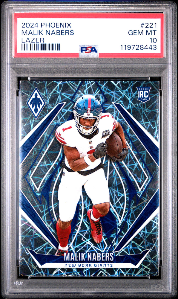 Graded 2024 Panini Phoenix Malik Nabers #221 Lazer Rookie RC Football Card PSA 10 Gem Mint (ONLINE ORDER ONLY)