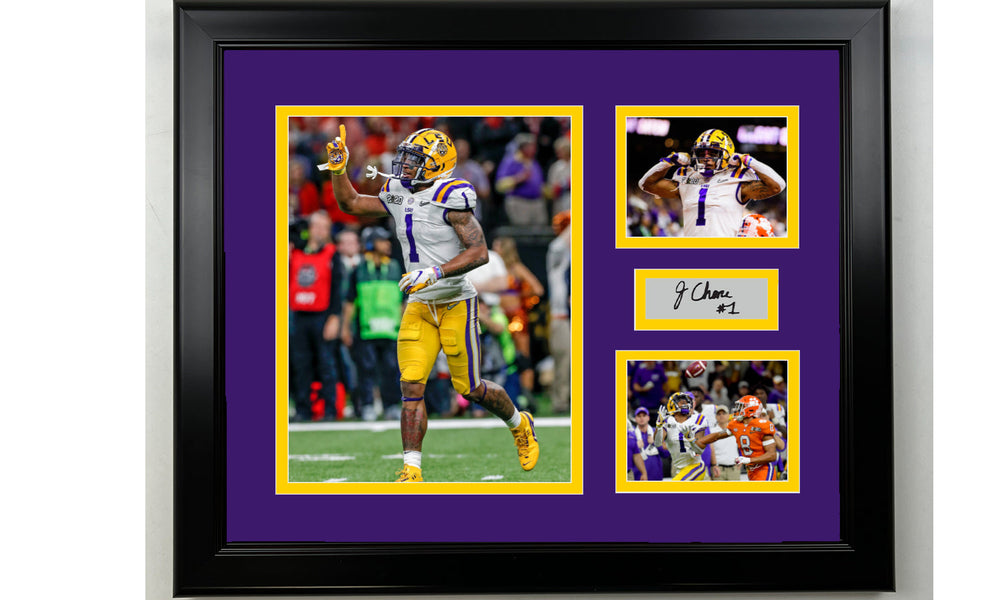 Framed Ja'Marr Chase LSU Facsimile Laser Engraved Signature NCAA Football 14x11 3 Photo Collage (ONLINE ORDER ONLY)