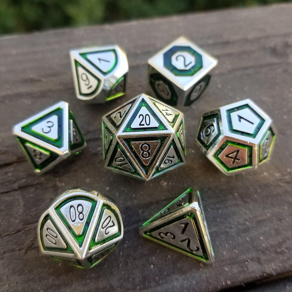 Cleric's Domain Green And Silver Metal Dice Set (ONLINE ORDER ONLY)