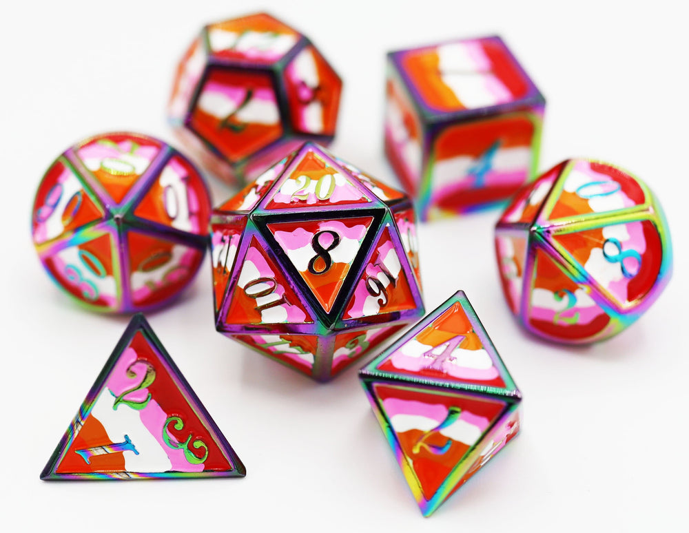 Lesbian Pride Flag - Metal RPG Dice Set (ONLINE ORDER ONLY)