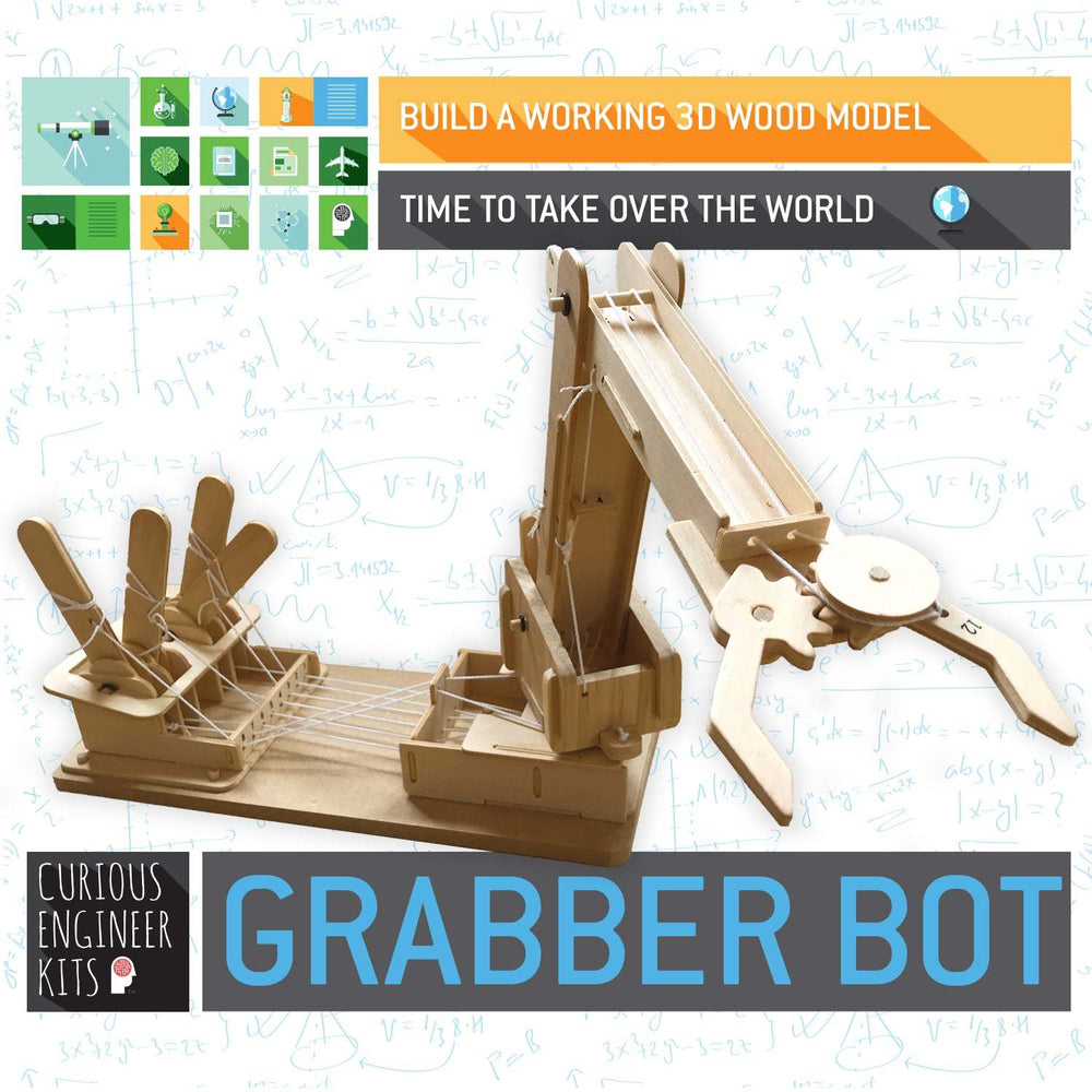 Make a Grabber Bot Kit | 3d wooden model | Facts & easy instructions included | Curious Engineer Kit (ONLINE ORDER ONLY)
