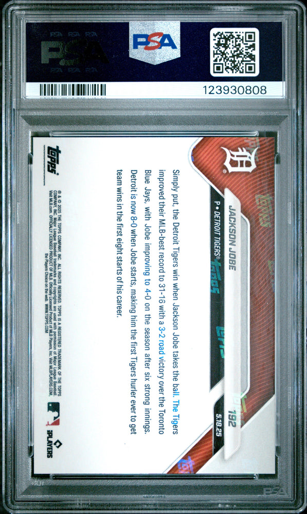 Graded 2025 Topps Now Jackson Jobe #192 Black Foil /10 Rookie RC Baseball Card PSA 10 Gem Mint (ONLINE ORDER ONLY)