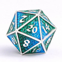 Solid Metal Mini Behemoth Dice set - Silver with Green Blue (ONLINE ORDER ONLY)