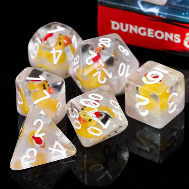 Yellow Duck Red Hat 7-Dice Set w/White Numbers Dnd Dice Set (Online Only)