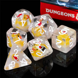 Yellow Duck Red Hat 7-Dice Set w/White Numbers Dnd Dice Set (Online Only)