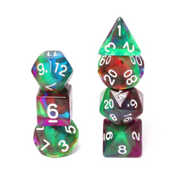 Bottom of the Sea 7-Dice Set Green/Mix w/White Numbers Stained Glass Dnd Dice Set (Online Only)