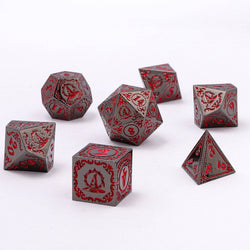 Wizard Solid Metal Polyhedral Dice Set - Gunmetal with Blood (ONLINE ORDER ONLY)