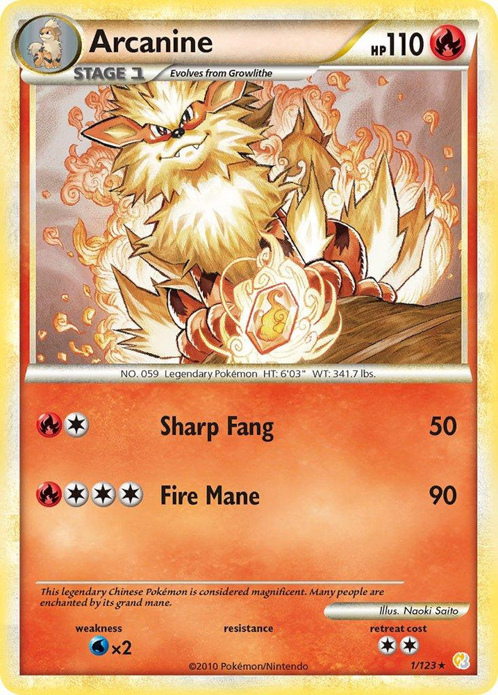 Arcanine (1/123) (Theme Deck Exclusive) [HeartGold & SoulSilver: Base Set] (Online Only)