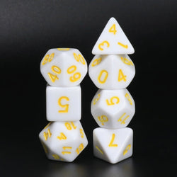 White Opaque with Yellow Numbering 7-Dice Set RPG (Online Only)