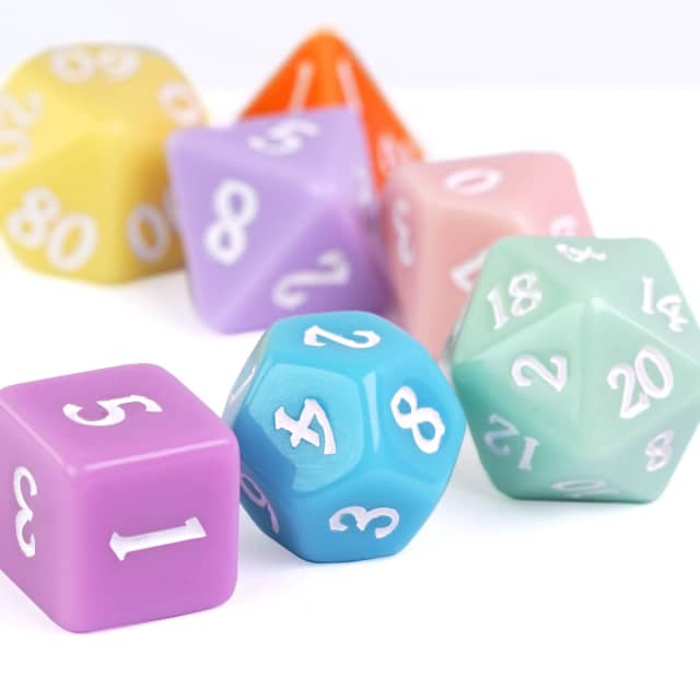 Multi-Color Macaron 7-Dice Set w/White Numbers Pastel Dnd Dice Set (Online Only)