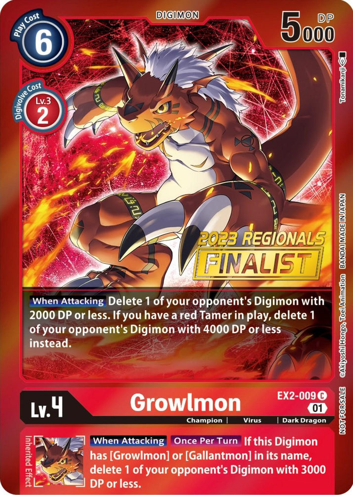 Growlmon [EX2-009] (2023 Regionals Finalist) [Digital Hazard Promos] (ONLINE ORDER ONLY)