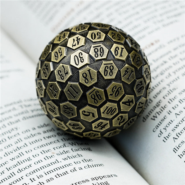 Metal Single 100 Sided Polyhedral Dice (D100) | Brass Color Solid (45mm) (Online Only)